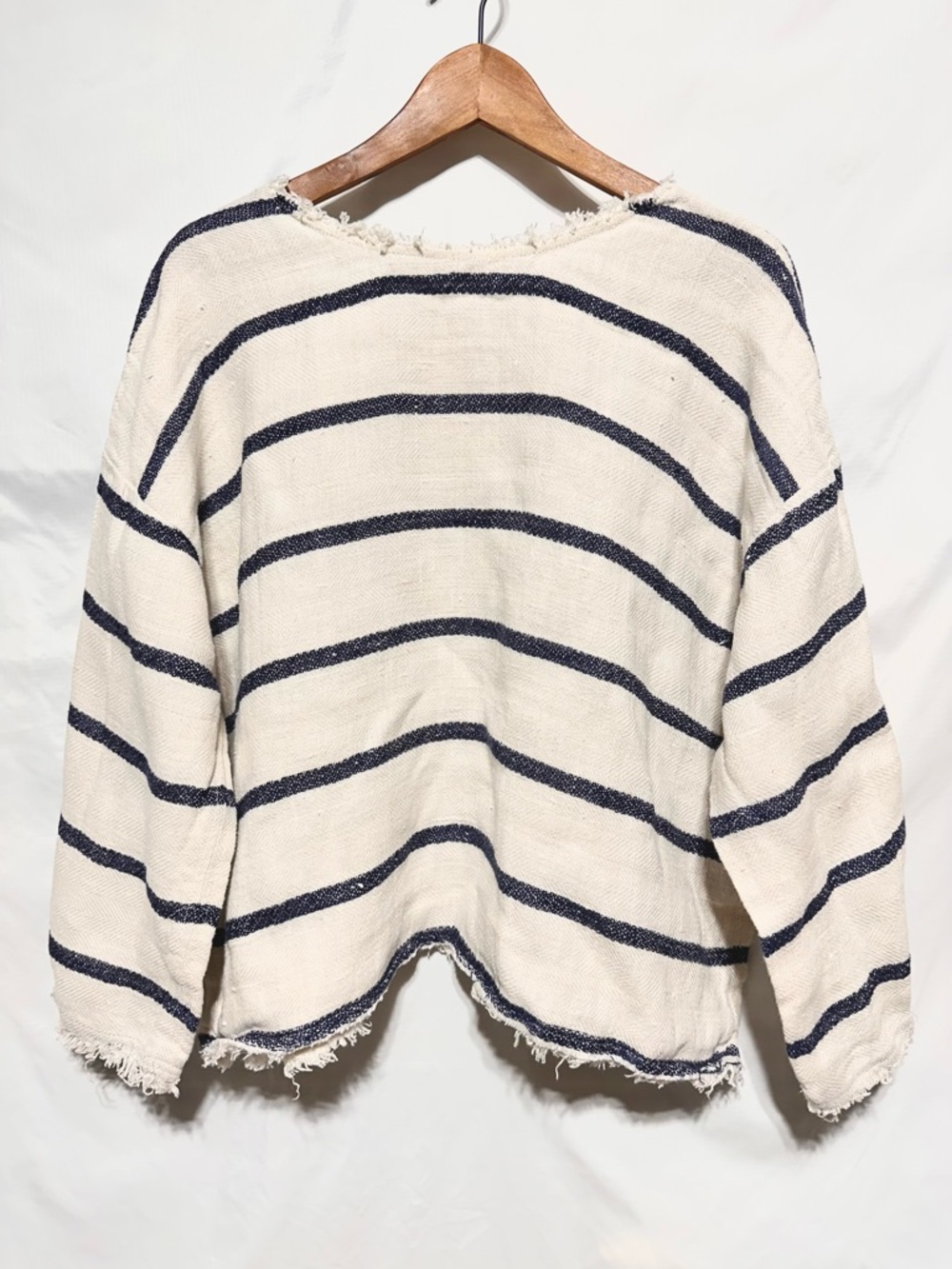 NILI LOTAN | Linen Stripe Raw Edge Coastal Minimalist Boho Top